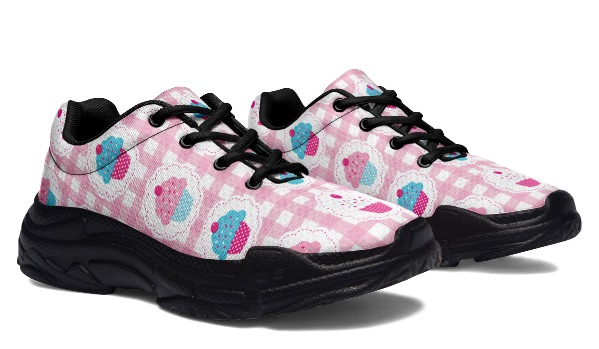 Pink Gingham Cupcakes Chunky Sneakers