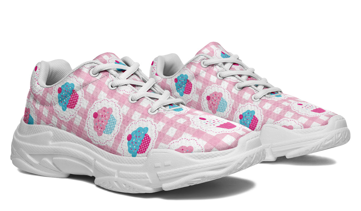 Pink Gingham Cupcakes Chunky Sneakers