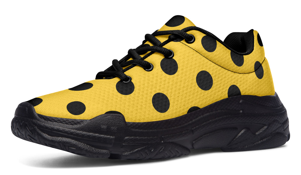 Red And Yellow Mismatched Polka Dot Chunky Sneakers