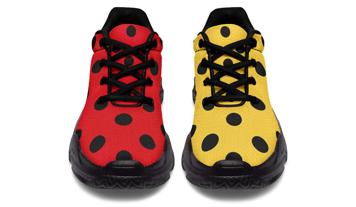 Red And Yellow Mismatched Polka Dot Chunky Sneakers