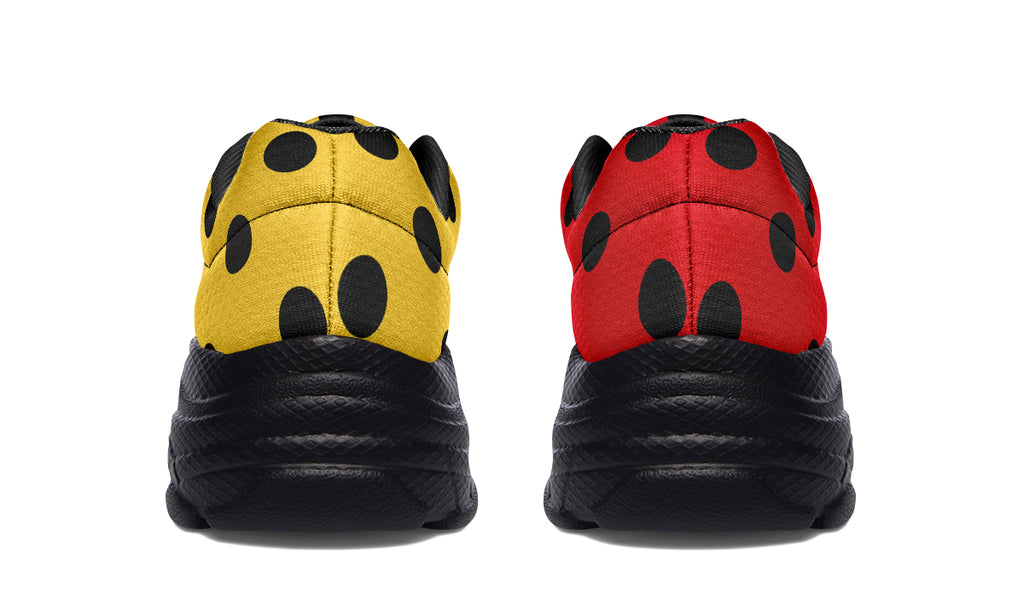 Red And Yellow Mismatched Polka Dot Chunky Sneakers