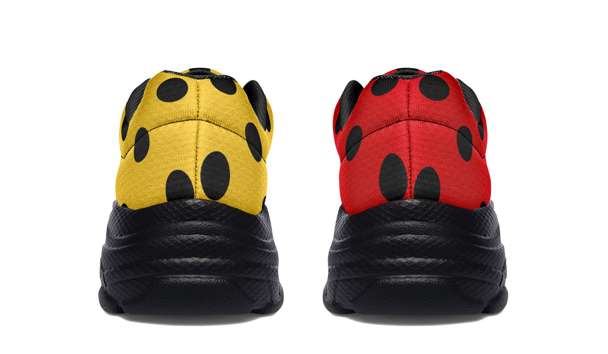 Red And Yellow Mismatched Polka Dot Chunky Sneakers