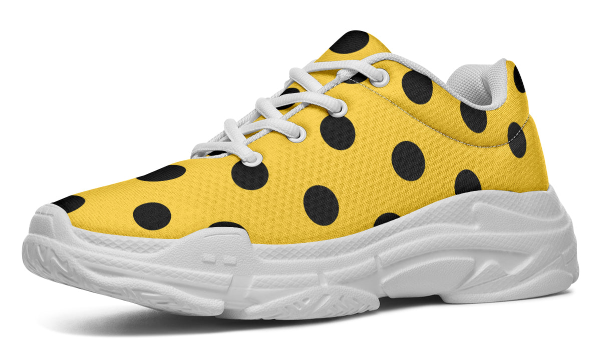 Red And Yellow Mismatched Polka Dot Chunky Sneakers