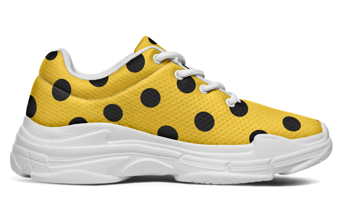 Red And Yellow Mismatched Polka Dot Chunky Sneakers