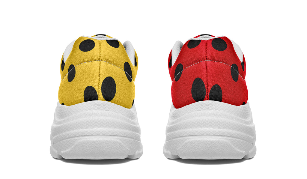 Red And Yellow Mismatched Polka Dot Chunky Sneakers