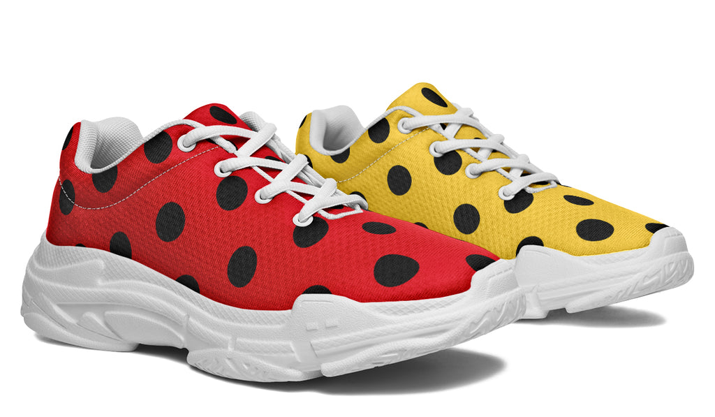 Red And Yellow Mismatched Polka Dot Chunky Sneakers