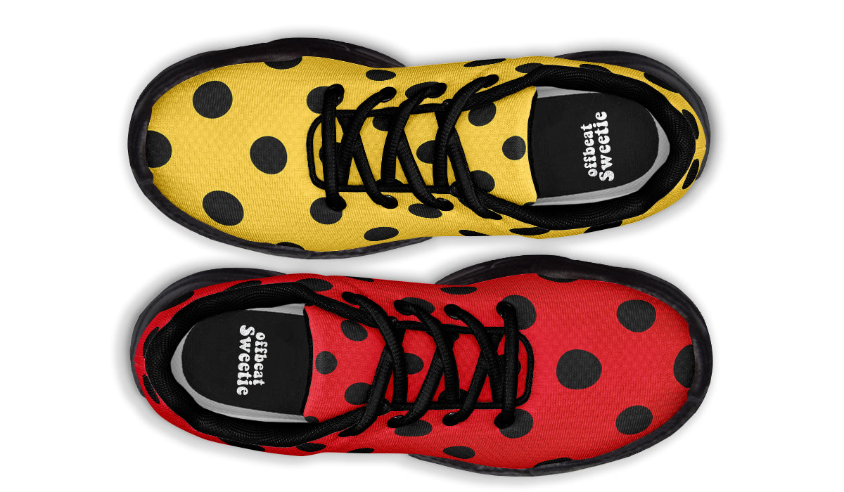 Red And Yellow Mismatched Polka Dot Chunky Sneakers