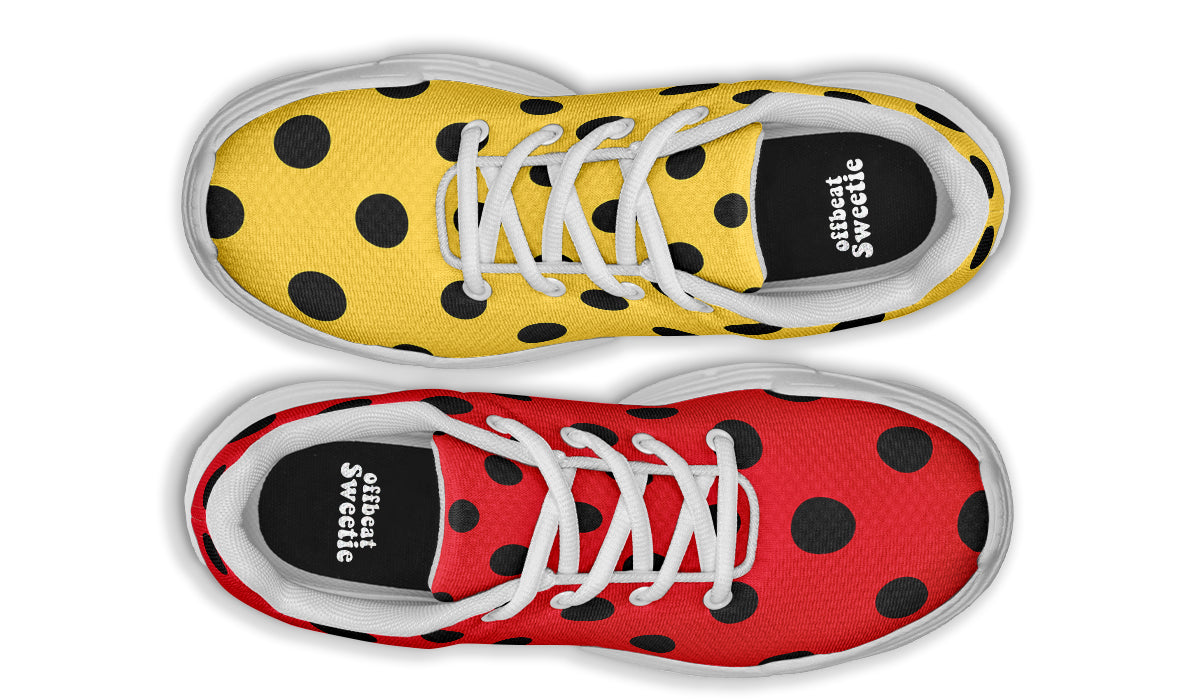 Red And Yellow Mismatched Polka Dot Chunky Sneakers