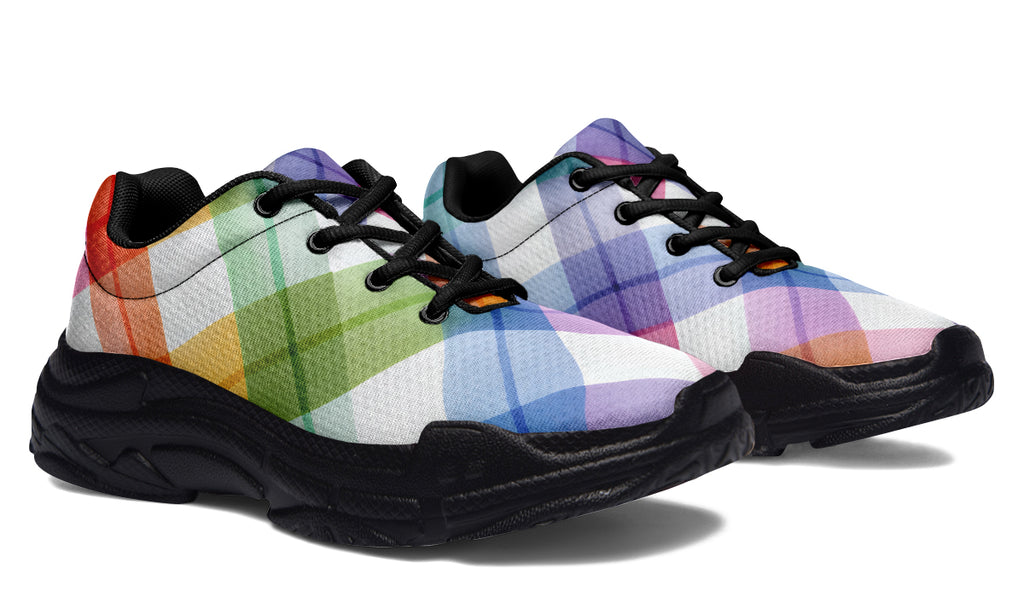 Watercolour Rainbow Plaid Chunky Sneakers