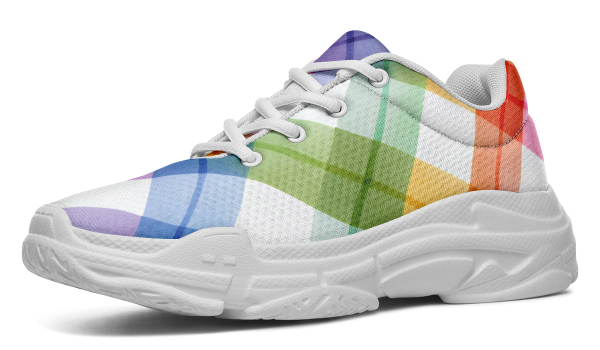 Watercolour Rainbow Plaid Chunky Sneakers
