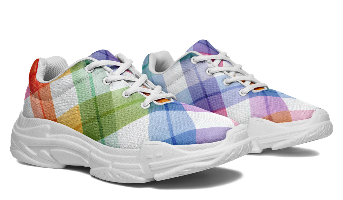 Watercolour Rainbow Plaid Chunky Sneakers