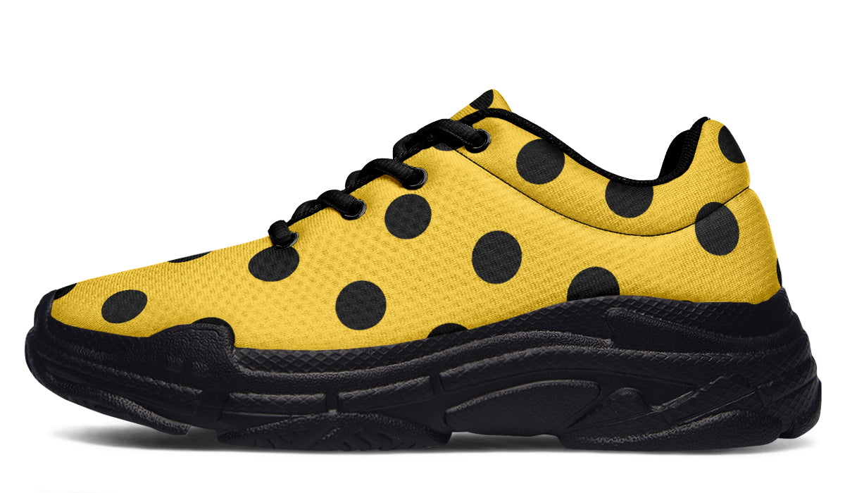 Yellow And Black Polka Dot Chunky Sneakers