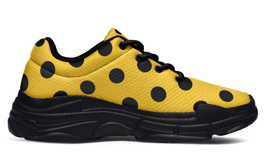Yellow And Black Polka Dot Chunky Sneakers