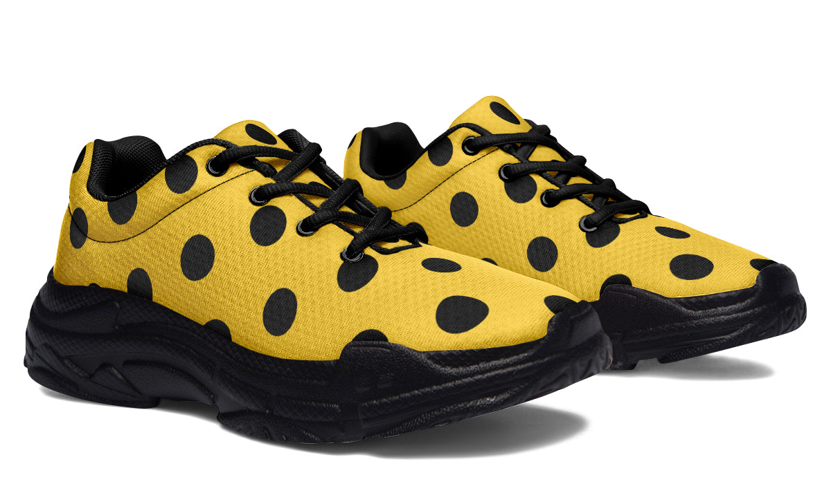 Yellow And Black Polka Dot Chunky Sneakers