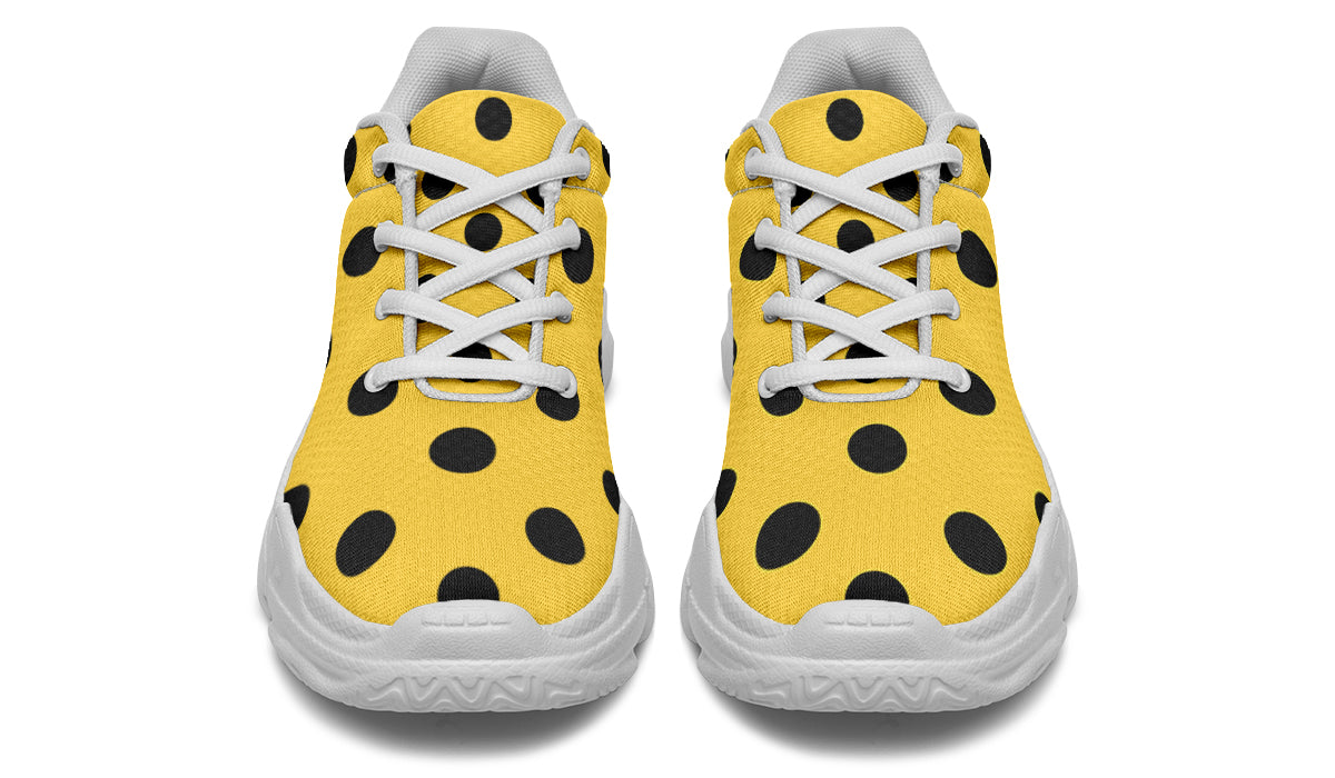 Yellow And Black Polka Dot Chunky Sneakers