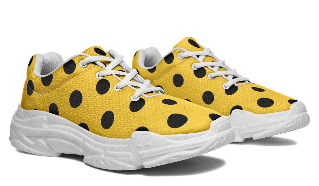 Yellow And Black Polka Dot Chunky Sneakers