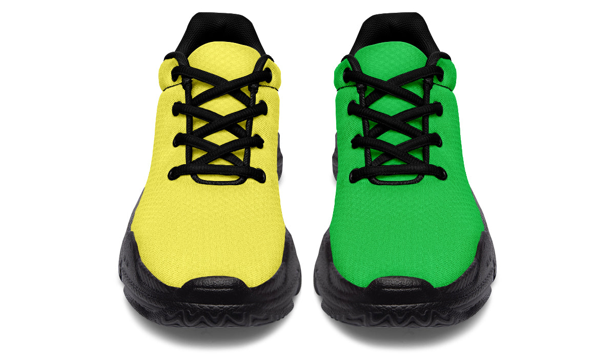 Yellow And Green Mismatch Chunky Sneakers - Offbeat Sweetie