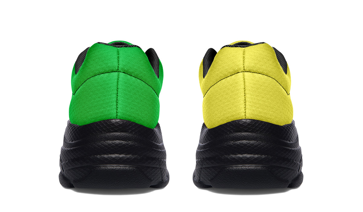 Yellow And Green Mismatch Chunky Sneakers - Offbeat Sweetie