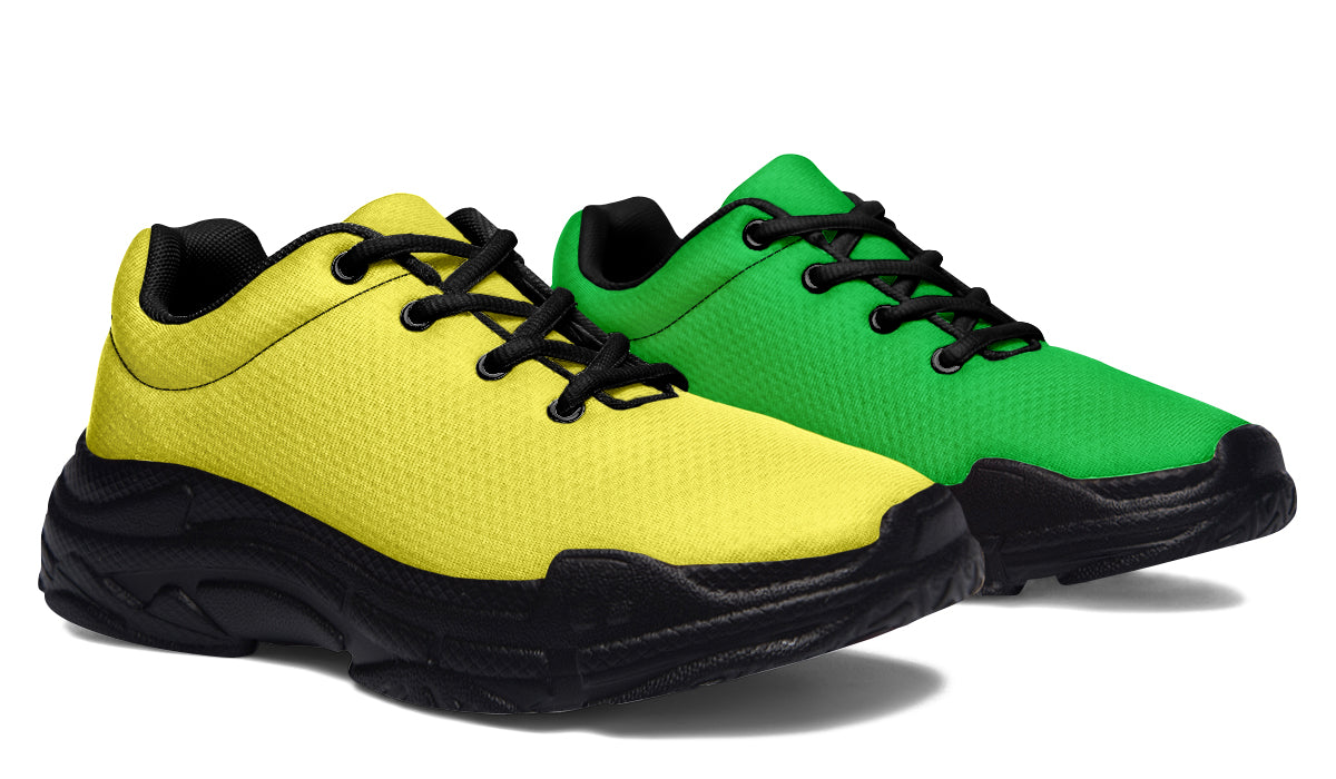 Yellow And Green Mismatch Chunky Sneakers - Offbeat Sweetie