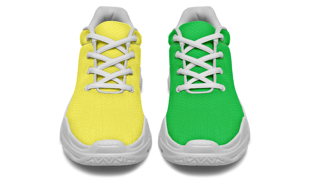 Yellow And Green Mismatch Chunky Sneakers - Offbeat Sweetie