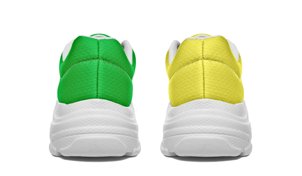 Yellow And Green Mismatch Chunky Sneakers - Offbeat Sweetie