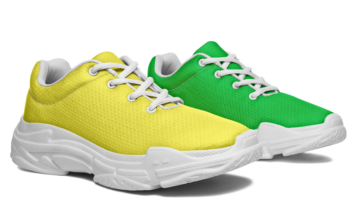 Yellow And Green Mismatch Chunky Sneakers - Offbeat Sweetie