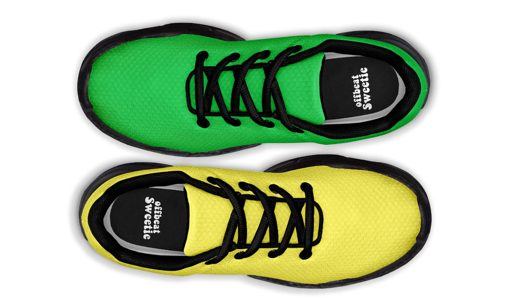 Yellow And Green Mismatch Chunky Sneakers - Offbeat Sweetie