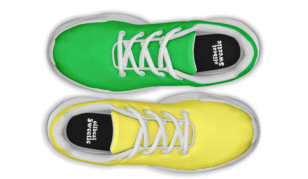 Yellow And Green Mismatch Chunky Sneakers - Offbeat Sweetie