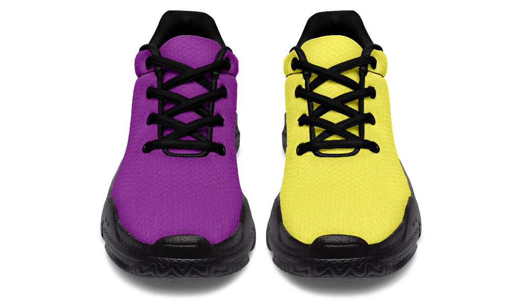 Yellow And Purple Mismatch Chunky Sneakers - Offbeat Sweetie