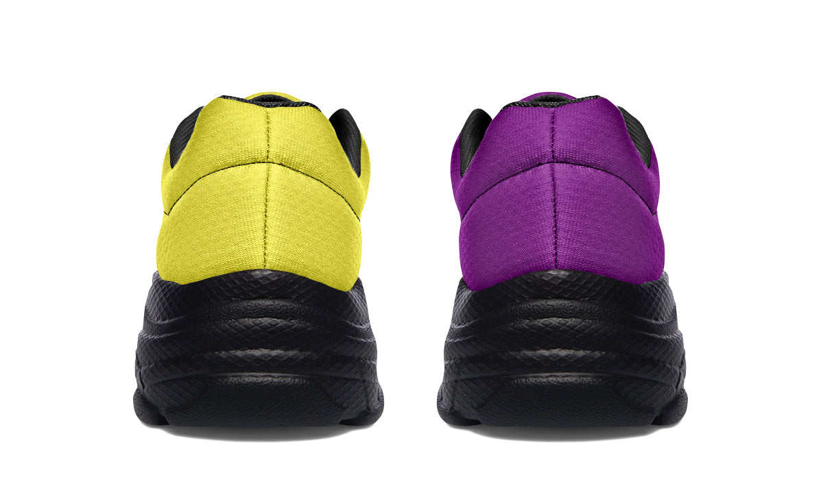 Yellow And Purple Mismatch Chunky Sneakers - Offbeat Sweetie