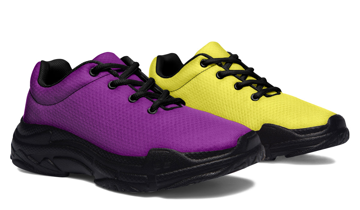 Yellow And Purple Mismatch Chunky Sneakers - Offbeat Sweetie