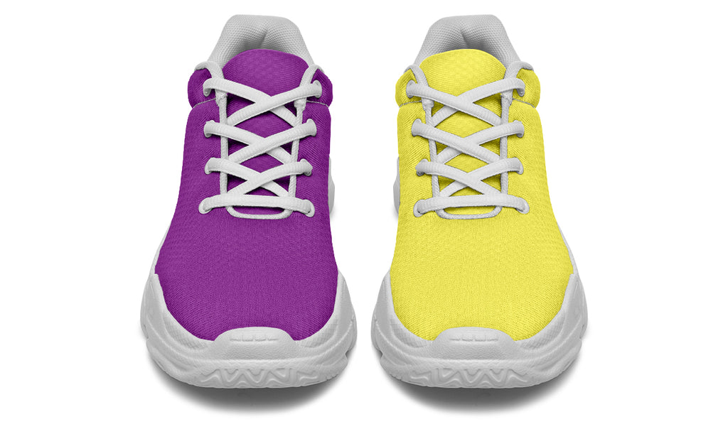 Yellow And Purple Mismatch Chunky Sneakers - Offbeat Sweetie