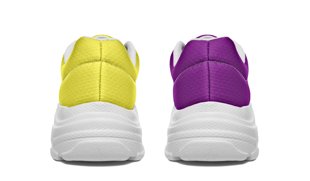 Yellow And Purple Mismatch Chunky Sneakers - Offbeat Sweetie