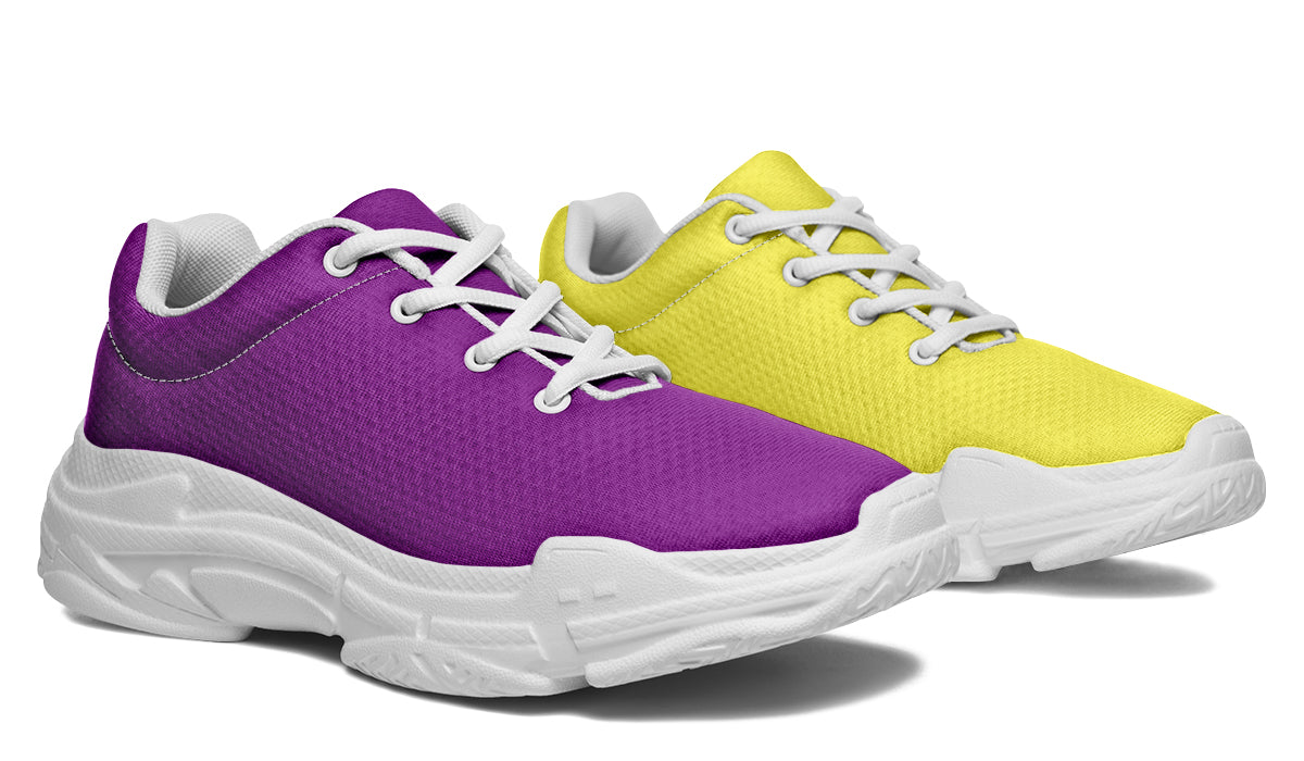 Yellow And Purple Mismatch Chunky Sneakers - Offbeat Sweetie