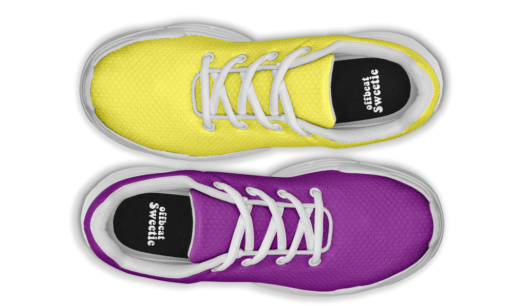 Yellow And Purple Mismatch Chunky Sneakers - Offbeat Sweetie