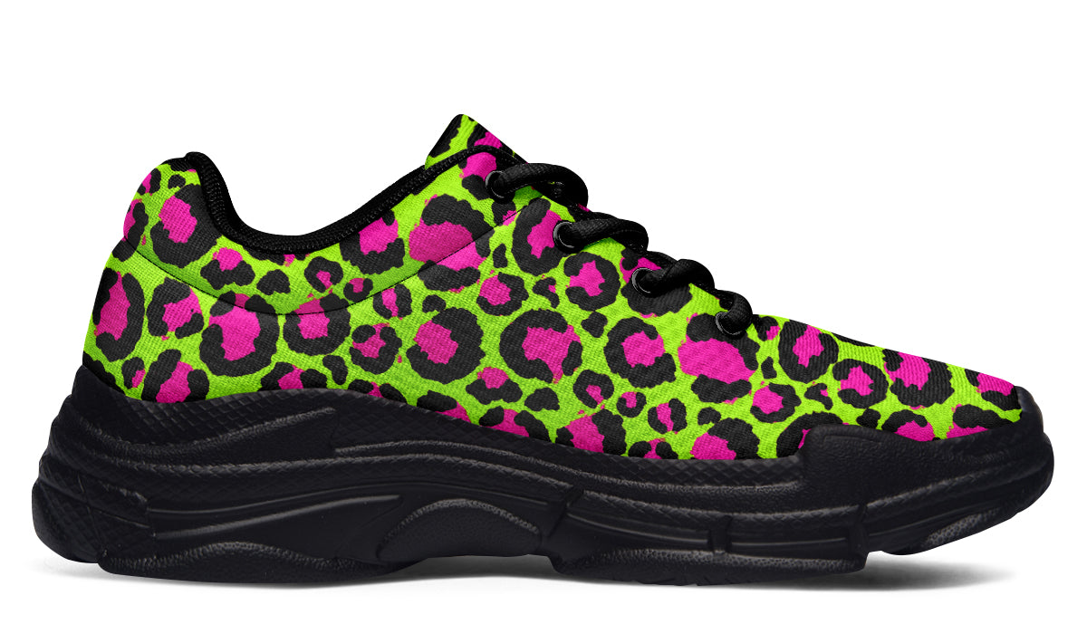 Zombie Leopard x Neon Leopard Mismatch Chunky Sneakers