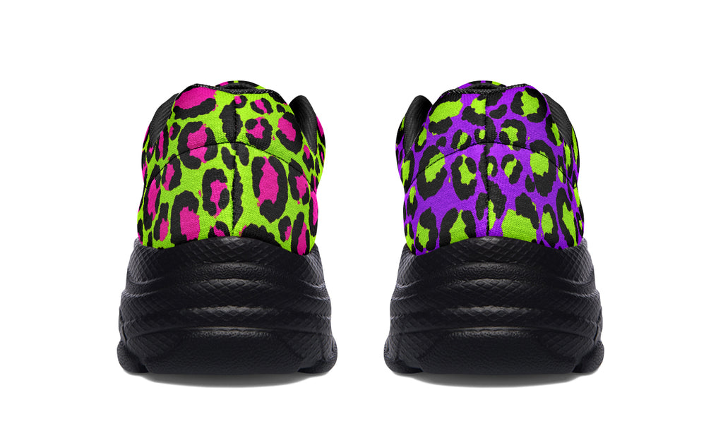 Zombie Leopard x Neon Leopard Mismatch Chunky Sneakers