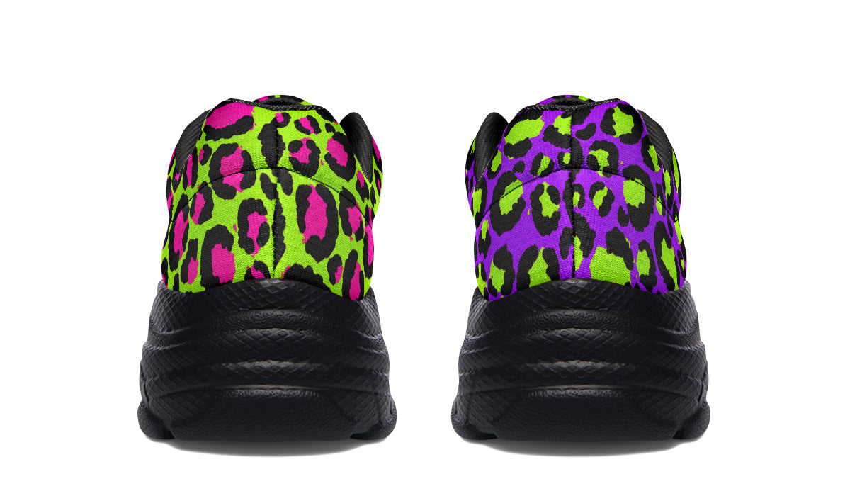 Zombie Leopard x Neon Leopard Mismatch Chunky Sneakers