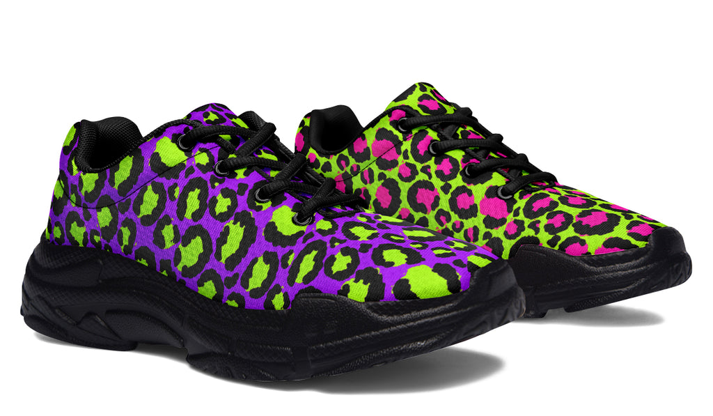 Zombie Leopard x Neon Leopard Mismatch Chunky Sneakers