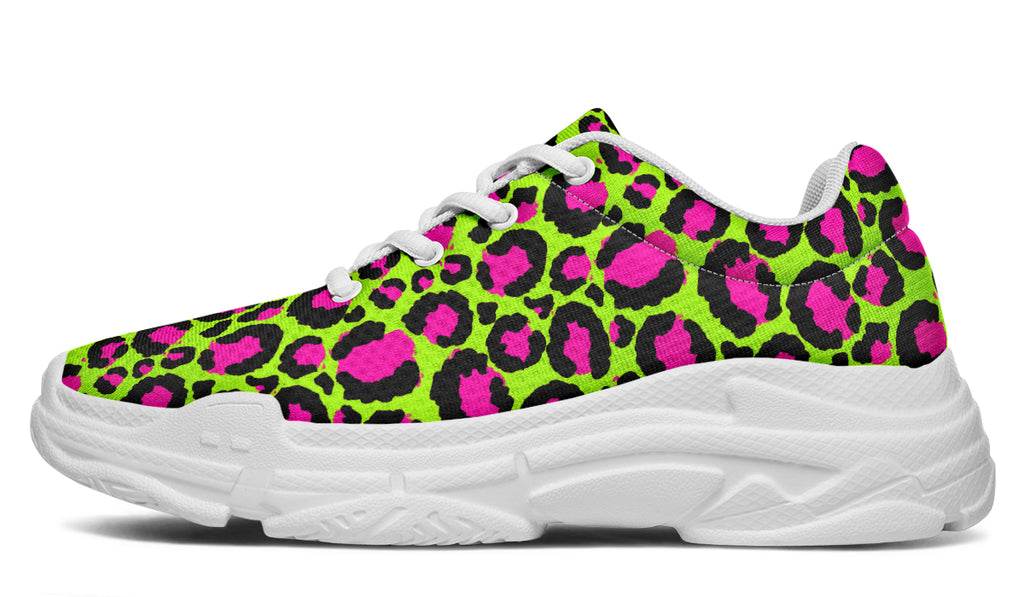 Zombie Leopard x Neon Leopard Mismatch Chunky Sneakers