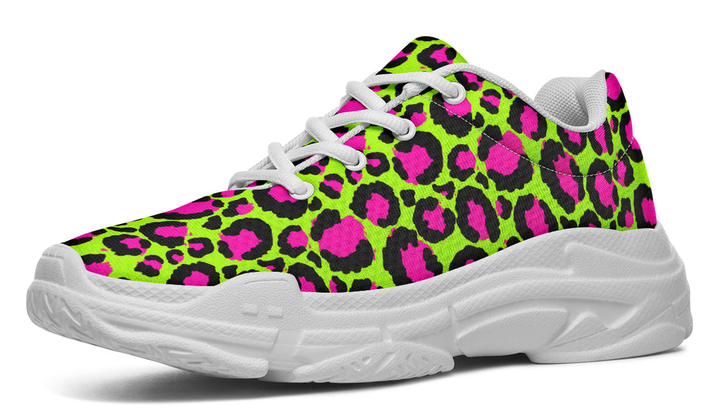 Zombie Leopard x Neon Leopard Mismatch Chunky Sneakers