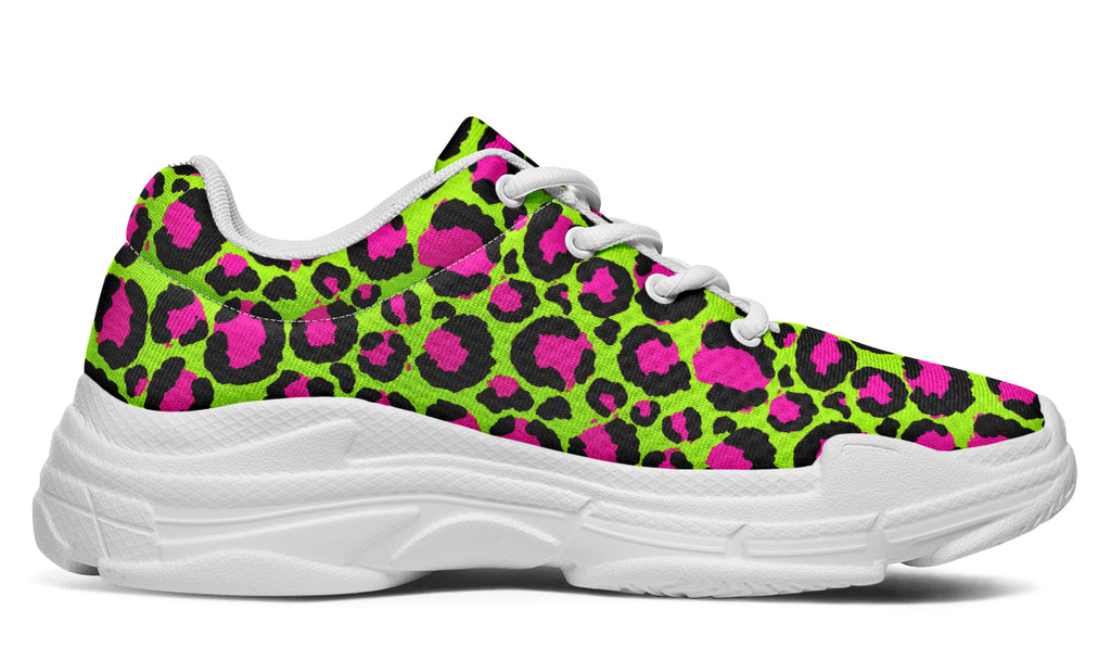 Zombie Leopard x Neon Leopard Mismatch Chunky Sneakers