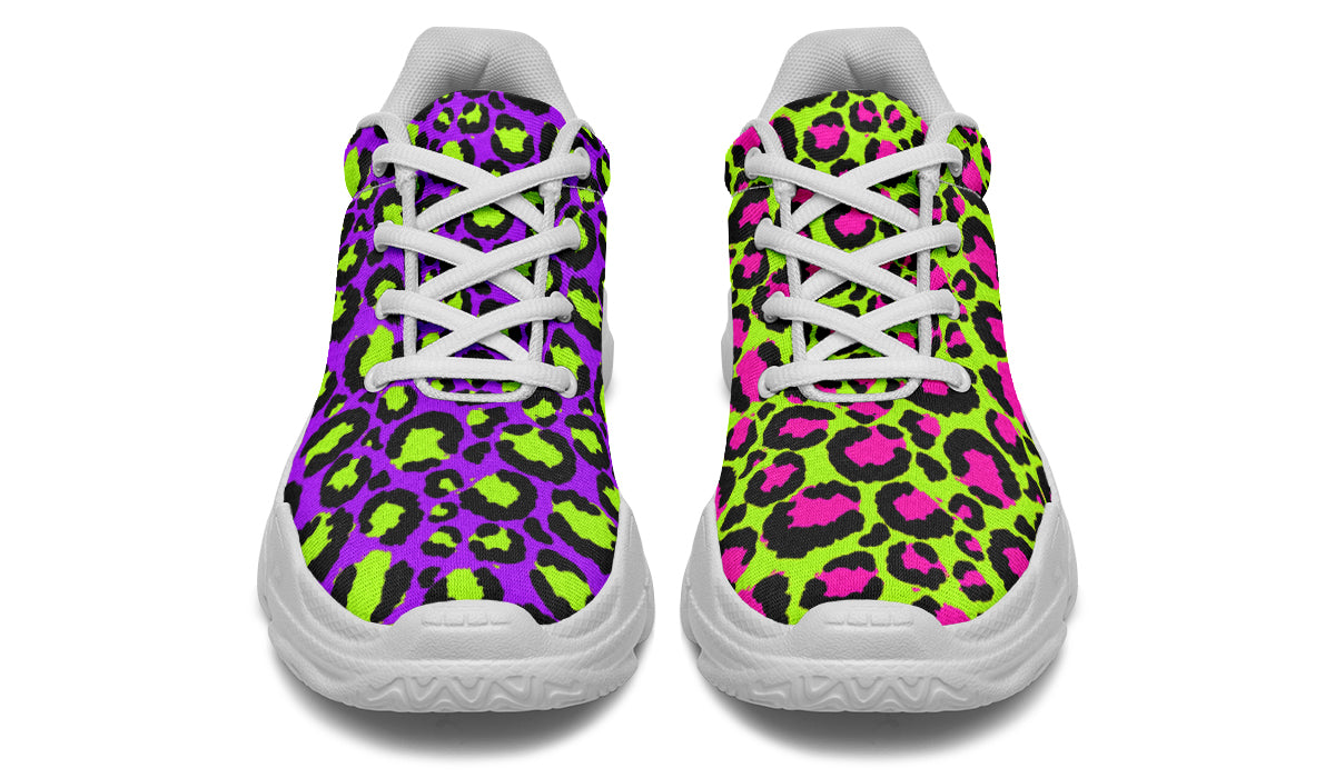 Zombie Leopard x Neon Leopard Mismatch Chunky Sneakers