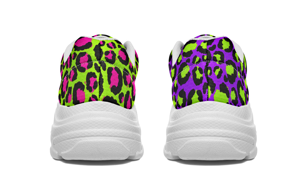 Zombie Leopard x Neon Leopard Mismatch Chunky Sneakers