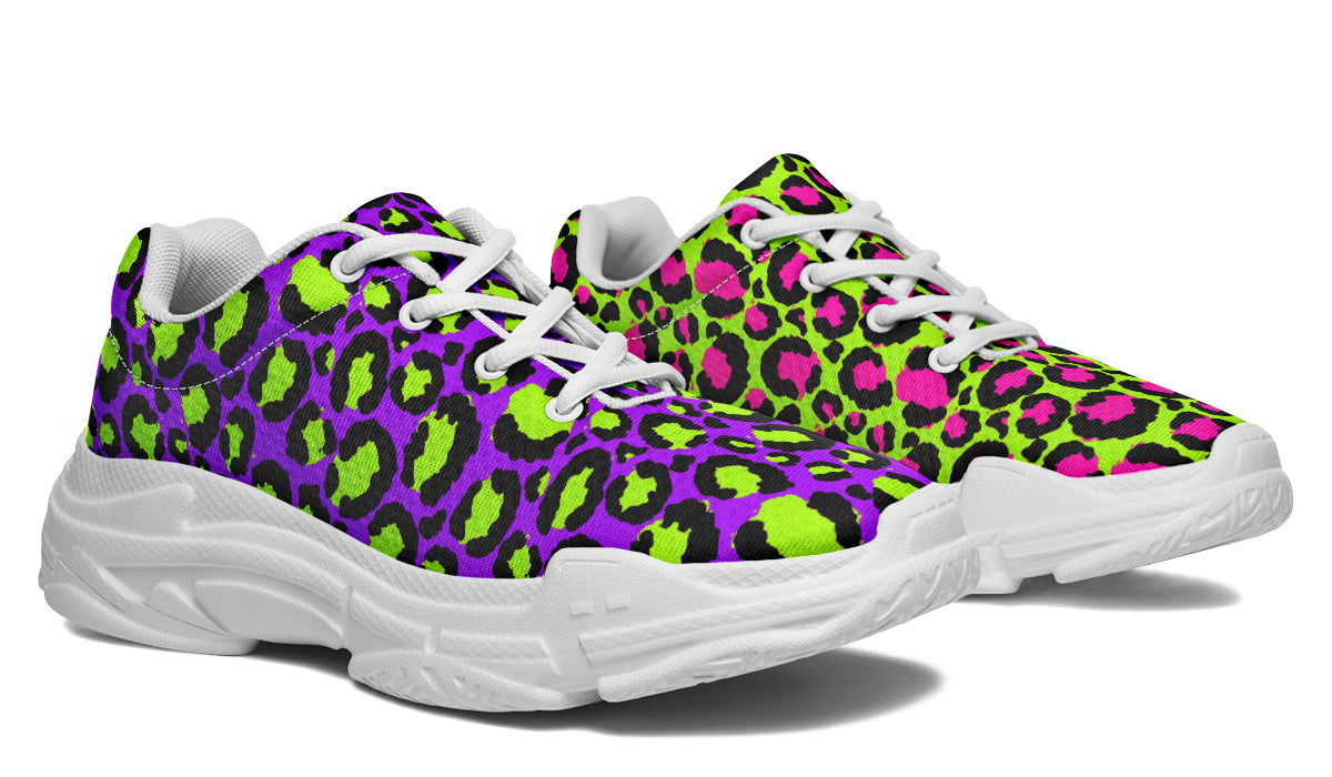Zombie Leopard x Neon Leopard Mismatch Chunky Sneakers