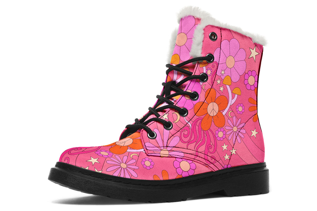 Molly's Mismatched Retro Daisies Faux Fur Boots - Offbeat Sweetie
