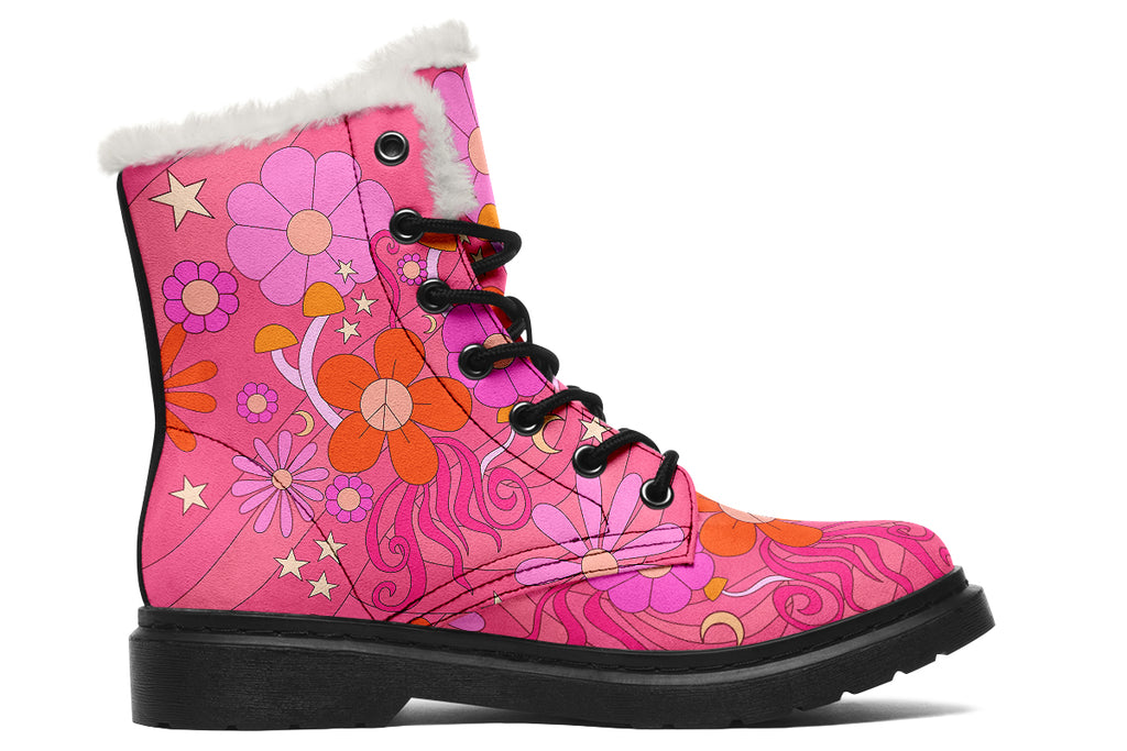 Molly's Mismatched Retro Daisies Faux Fur Boots - Offbeat Sweetie