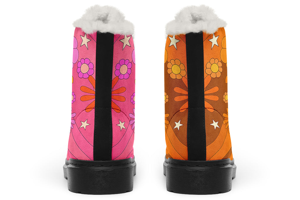 Molly's Mismatched Retro Daisies Faux Fur Boots - Offbeat Sweetie