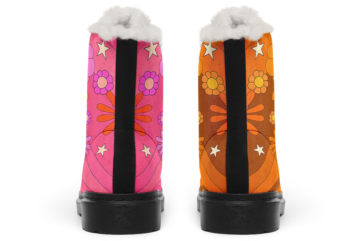 Molly's Mismatched Retro Daisies Faux Fur Boots - Offbeat Sweetie