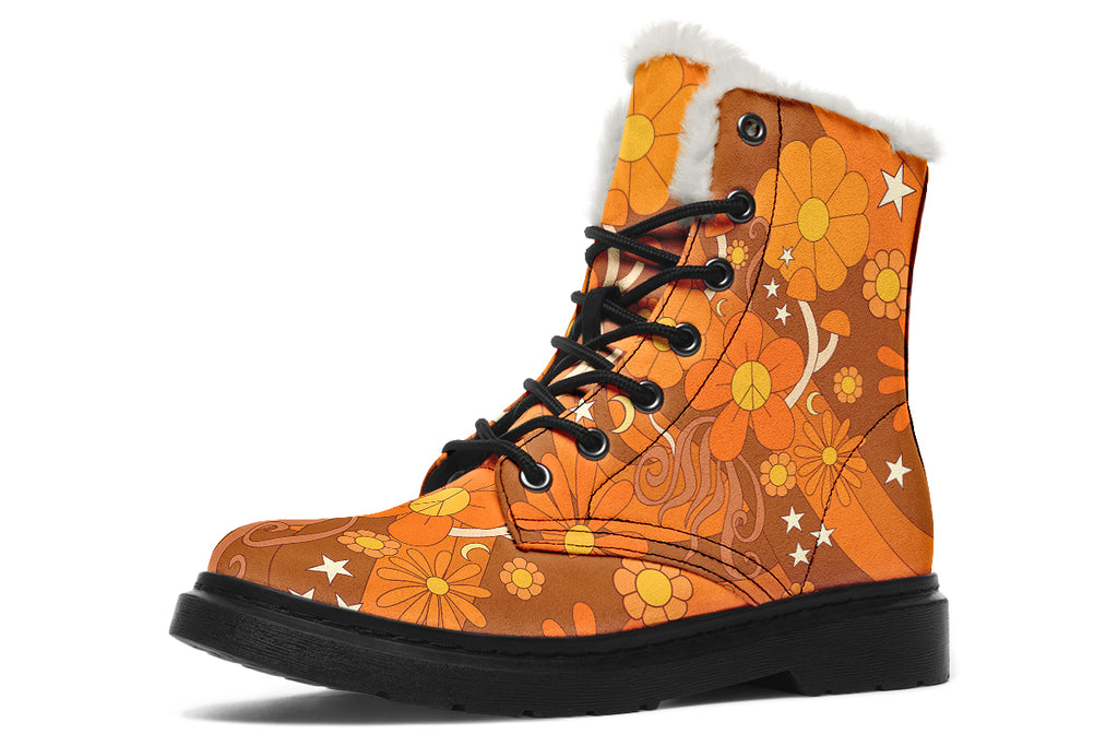 Molly's Orange Retro Daisies Faux Fur Boots - Offbeat Sweetie